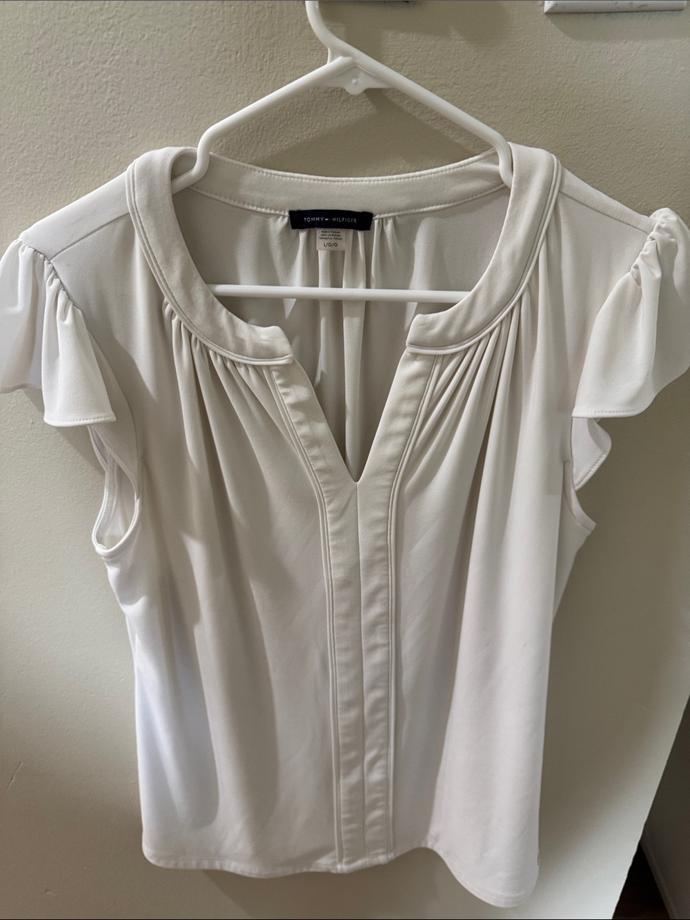 Tommy Hilfiger white V-Neck Flutter Sleeve Blouse